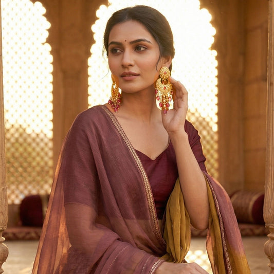 Jharoka Celestial Mix Crimson Gold Jhumka