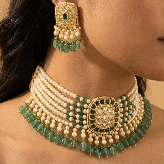 Jharoka Curved Sage Necklace Set