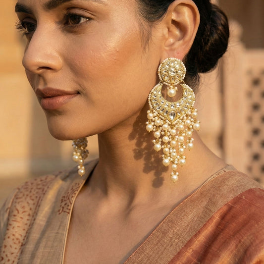 Jharoka Intricate Luminous Gold Jhumka