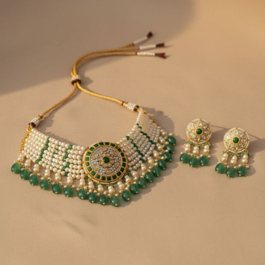 Jharoka Moonlight Olive Necklace Set