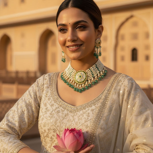 Jharoka Moonlight Olive Necklace Set