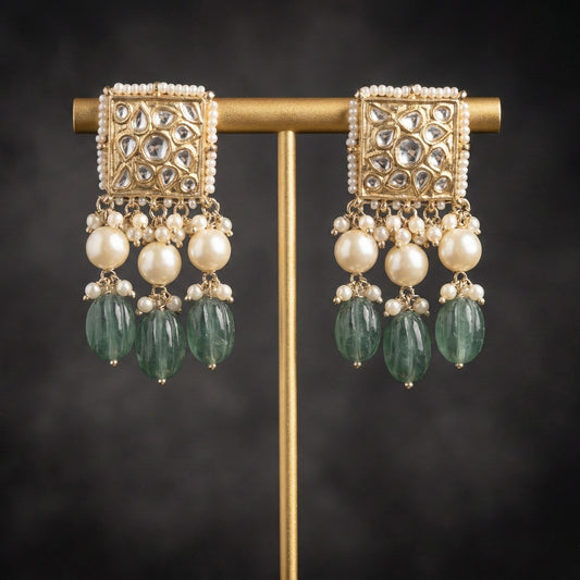 Jharoka Quadrate Hunter Green Earrings