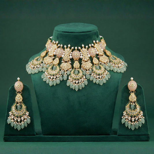 Jharoka Spherical Aquamarine Choker Set