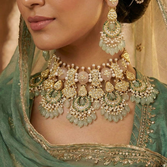 Jharoka Spherical Aquamarine Choker Set