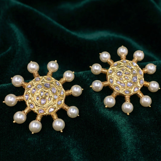 Jharoka Sun Radiant Gold Studs