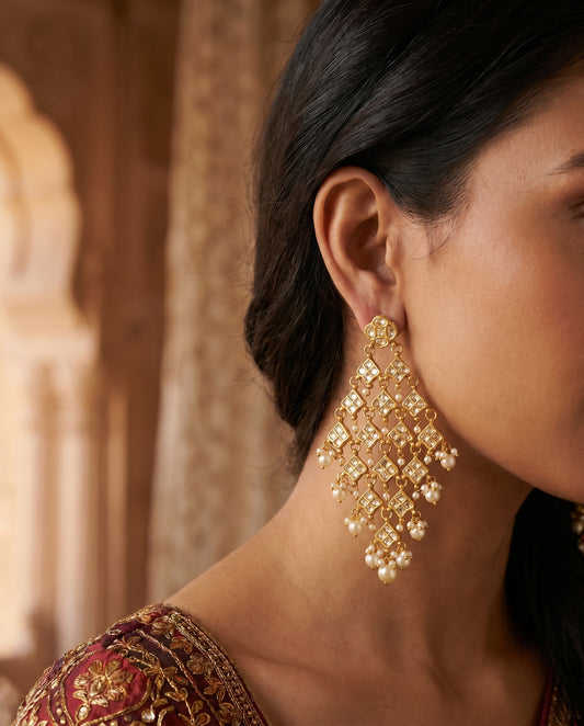 Jharoka Diamond shaped earrings | Vama Gears