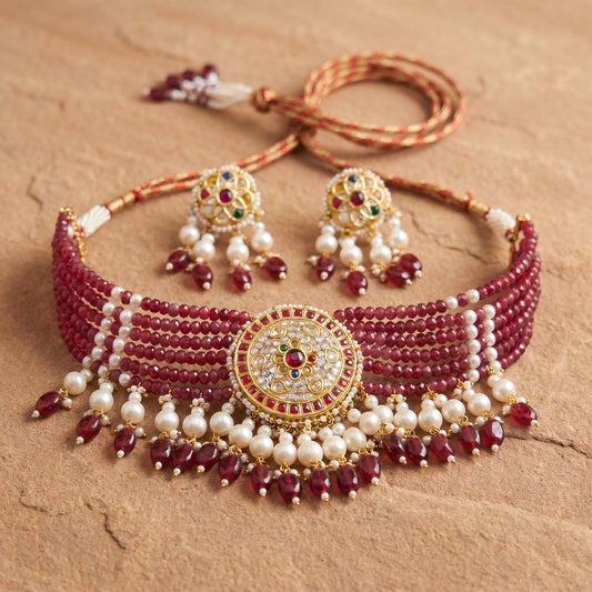 Jharoka Red navaratan choker | Vama Gears
