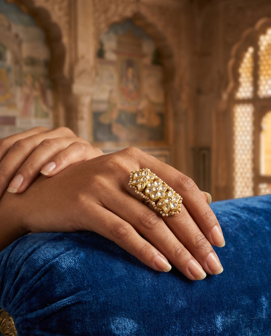 Jharoka Triple flower ring | Vama Gears