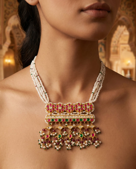 Jharoka Flower drops big pendant set | Vama Gears