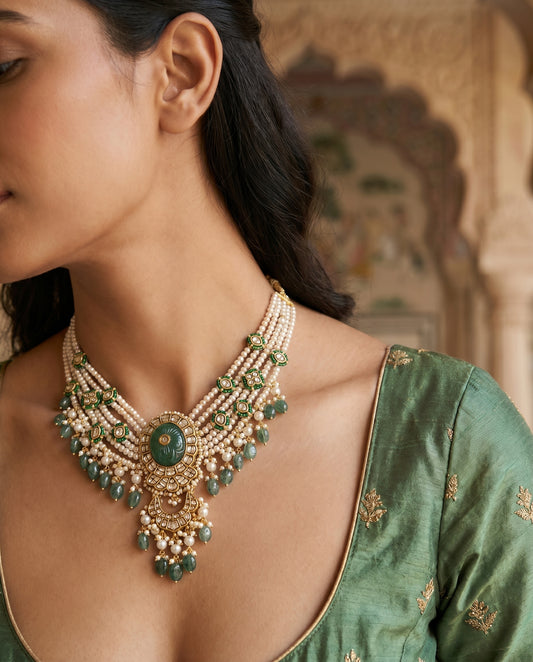Jharoka Green necklace | Vama Gears