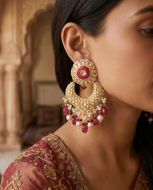 Jharoka Round pink chandballis | Vama Gears