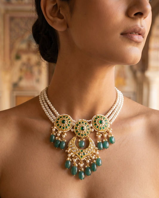 Jharoka Flower triangle drop pendant | Vama Gears