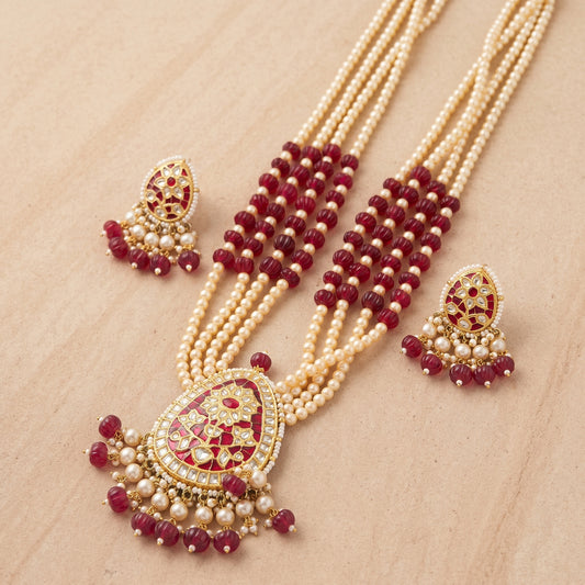 Handcrafted 22kt Gold Red Flower Pendant Set with 2 Carat Certified Syndicate Polki and Red Semi Precious Stones in Floral Thapa Work