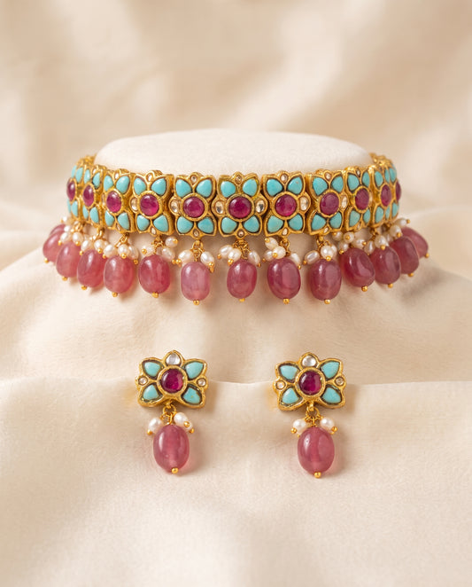 Handcrafted 22kt Gold Titli Chitki Choker Set with 4 Carat Certified Syndicate Polki and Butterfly Motif in Lightweight Gold Sheet Work