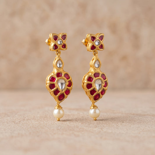 Handcrafted 22kt Gold Mango Earrings with Certified Syndicate Polki in Traditional Mango Keri Motif Thapa Work