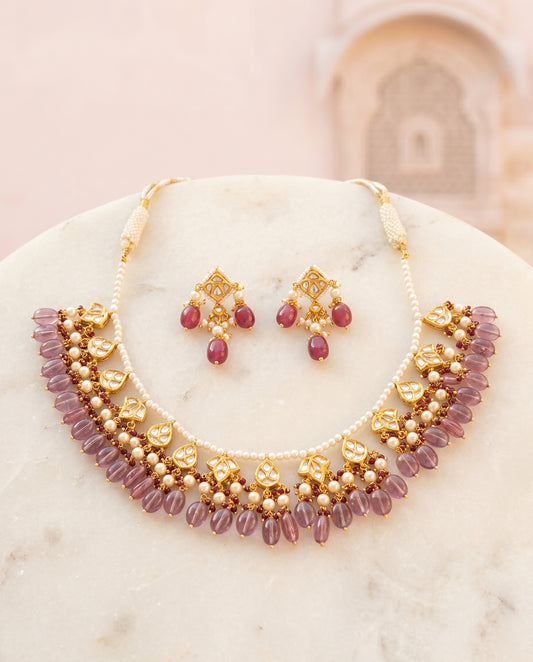 Handcrafted 22kt Gold Pink Chowfully Set with 4 Carat Certified Syndicate Polki and Pink Semi Precious Stones in Floral Cluster Thapa Work