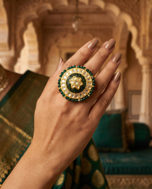 Jharoka Green cocktail ring | Vama Gears