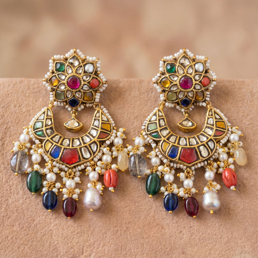 Jharoka Flower navaratan chandballis | Vama Gears