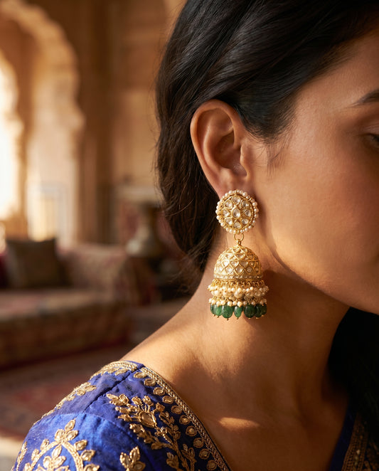 Jharoka White jhumkas | Vama Gears