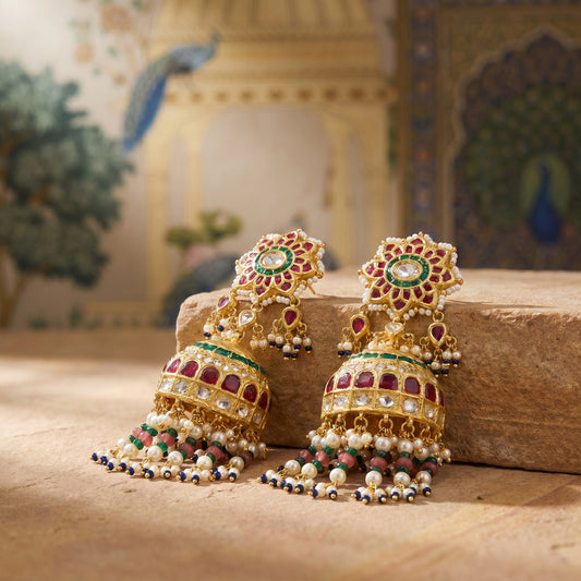 Jharoka Multi color big jhumkis | Vama Gears