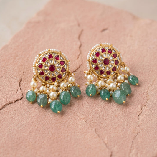 Handcrafted 22kt Gold Sun Earrings with 2 Carat Certified Syndicate Polki in Radiating Sunburst Thapa Work