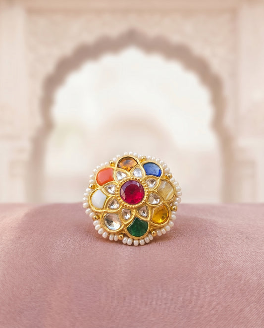 Jharoka Navaratan round ring | Vama Gears