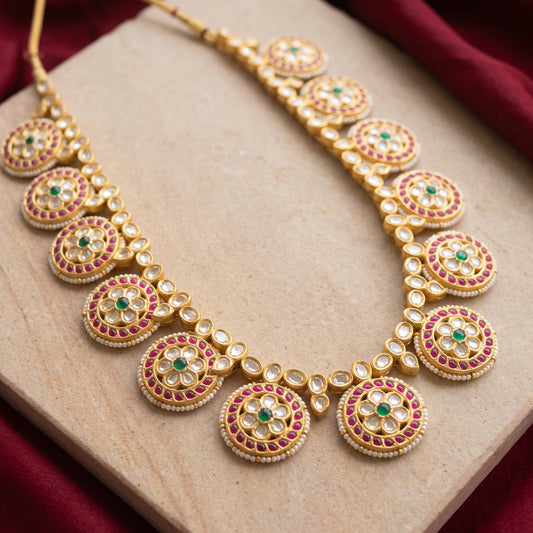 Handcrafted 22kt Gold Full Polki Bottumala Long Necklace with 20 Carat Certified Syndicate Polki Running Full Length in Thapa Work