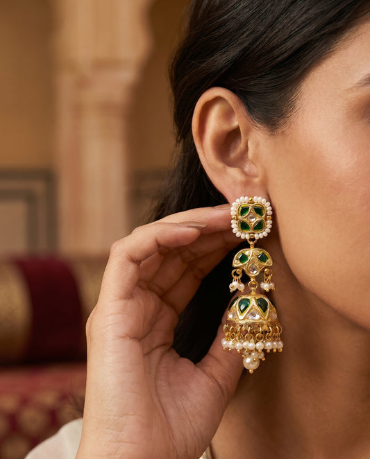 Jharoka Green jhumkis | Vama Gears