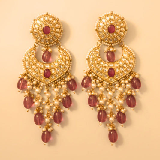Jharoka Celestial Mix Crimson Gold Jhumka
