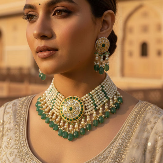 Jharoka Moonlight Olive Necklace Set