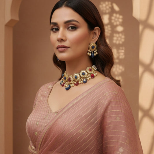 Handcrafted 22kt Gold Square Polki Classic Necklace Set with 10 Carat Certified Syndicate Polki Pearl Drops and Matching Chandbaali Earrings