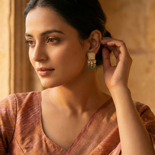 Jharoka Quadrate Hunter Green Earrings