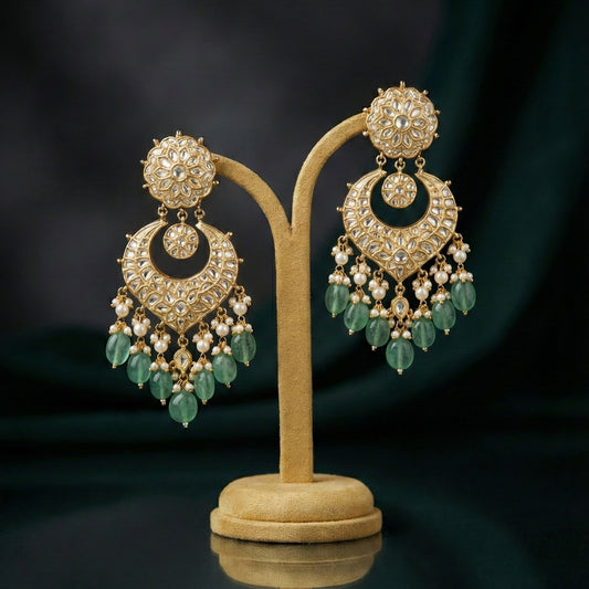 Jharoka Semi Circle Olive Gold Danglers