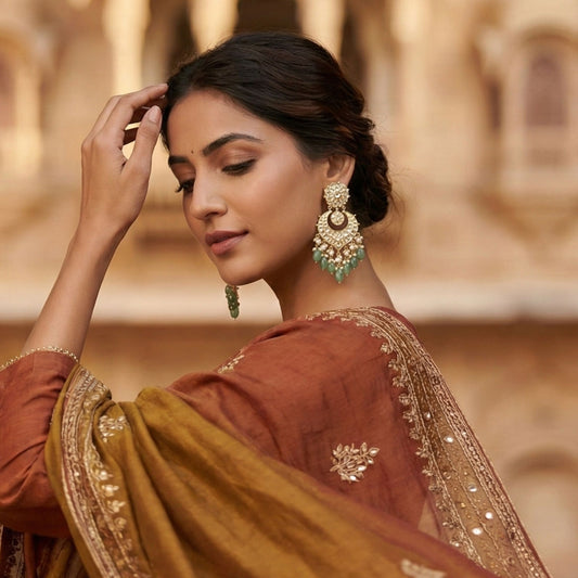 Jharoka Semi Circle Olive Gold Danglers