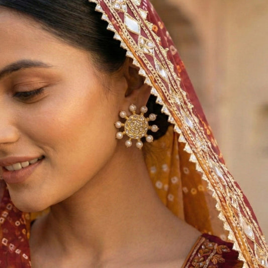 Jharoka Sun Radiant Gold Studs