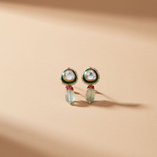 Jharoka Oval Drop Emerald Glow Studs
