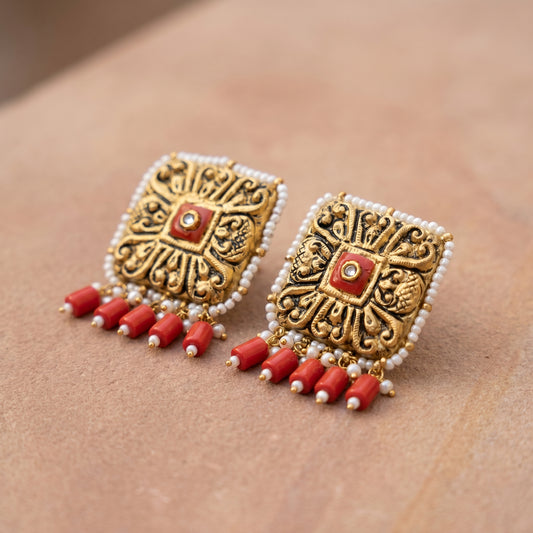 Jharoka Square temple earrings | Vama Gears