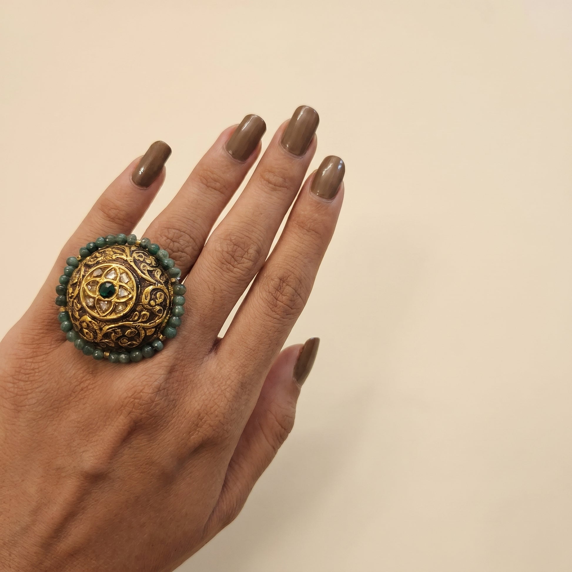 Jharoka Antique intricate ring with gold band | Vama Gears