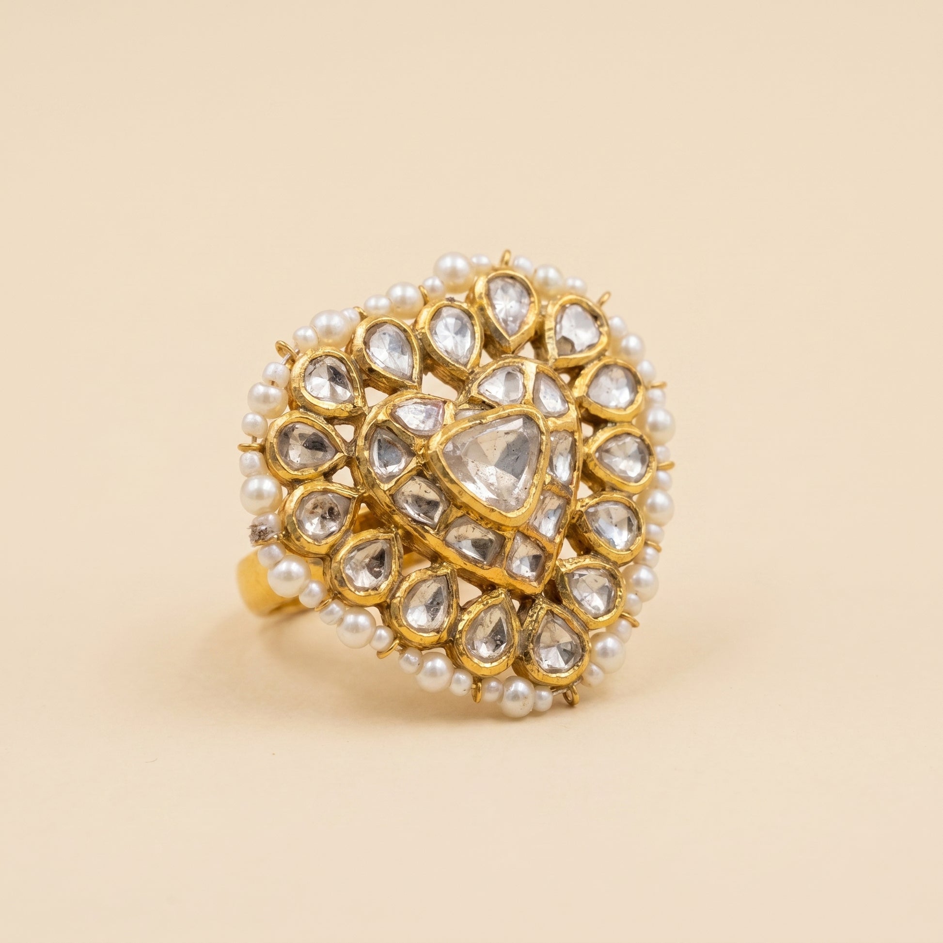 Jharoka Heart uncut polki ring | Vama Gears