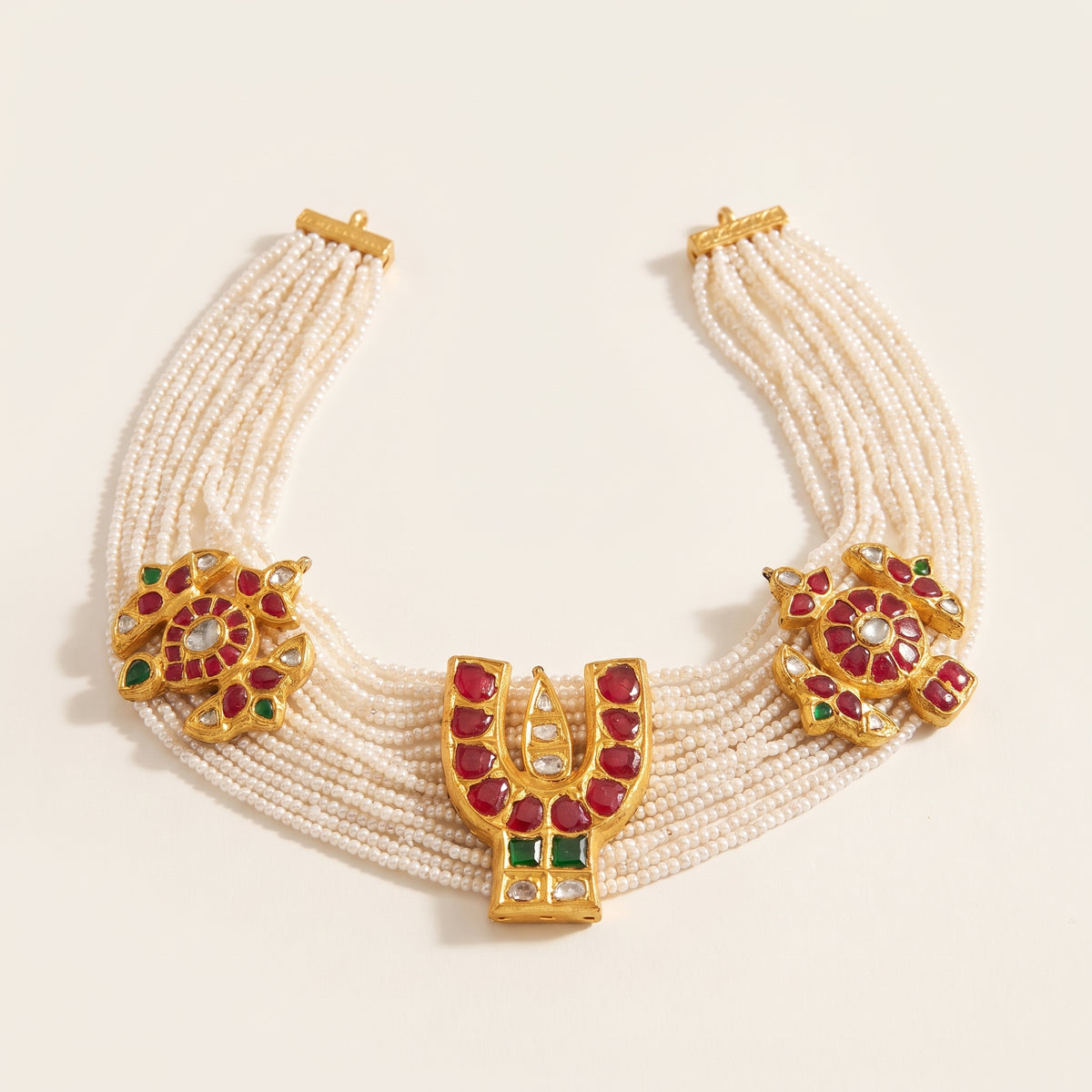 Handcrafted 22kt Gold Balaji Choker with Balaji Motif and 4 Carat Certified Syndicate Polki in Thapa Work