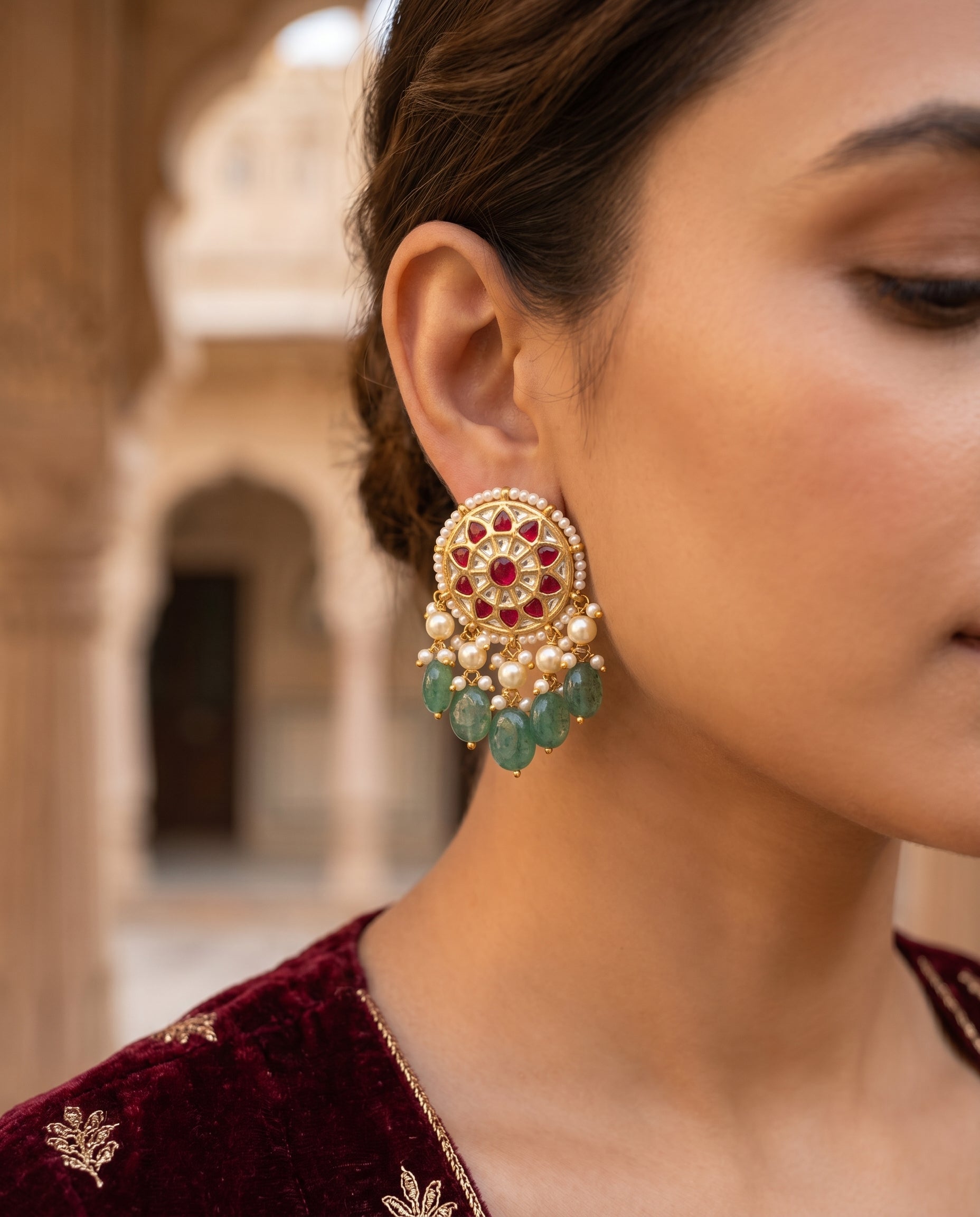 Handcrafted 22kt Gold Sun Earrings with 2 Carat Certified Syndicate Polki in Radiating Sunburst Thapa Work