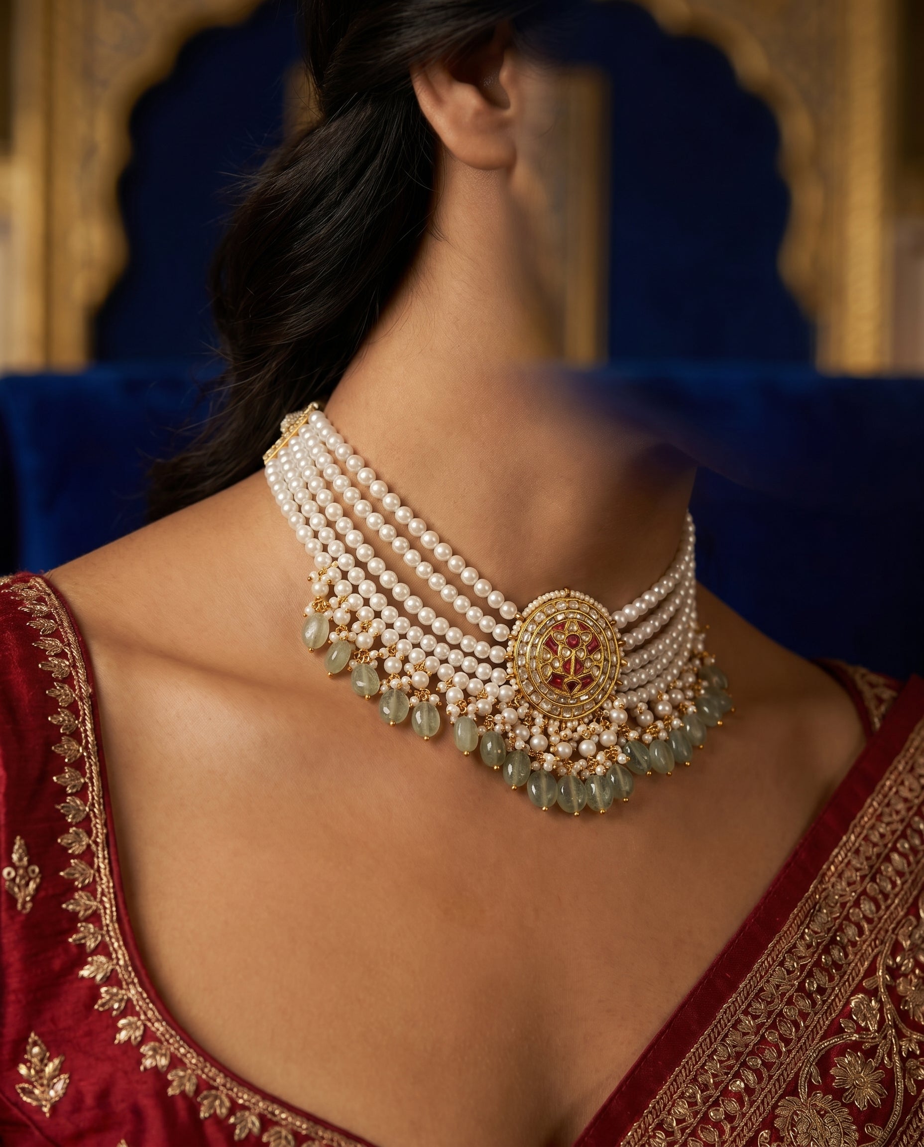 Jharoka Red pearl choker | Vama Gears