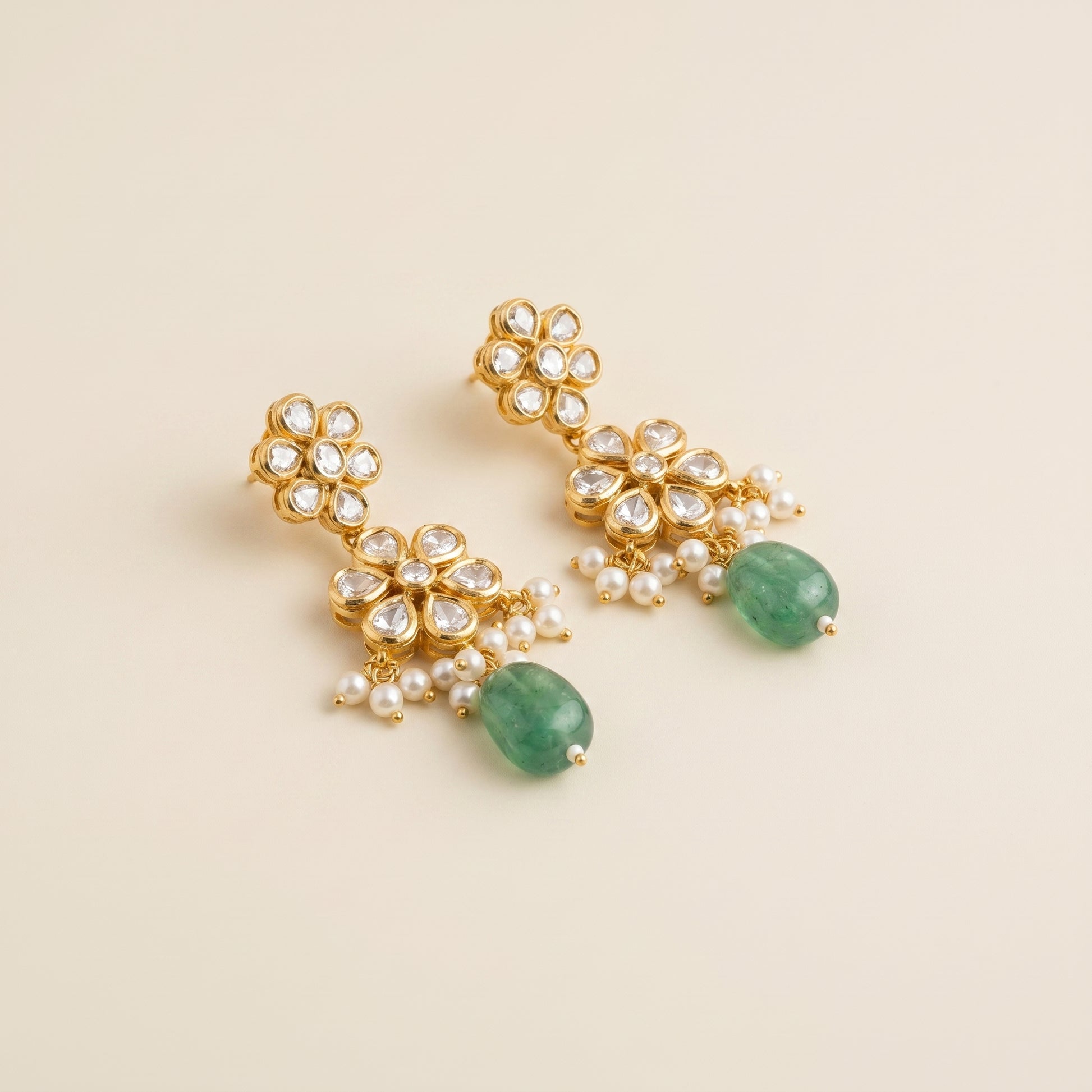 Jharoka Flower dangler earrings green | Vama Gears