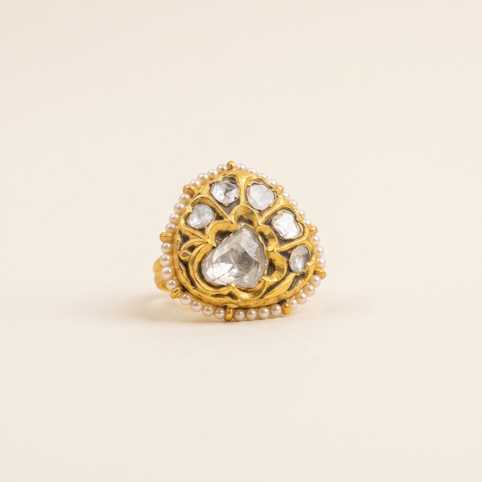 Handcrafted 22kt Gold Uncut Polki Ring with 2 Carat Certified Syndicate Polki in Thapa Work
