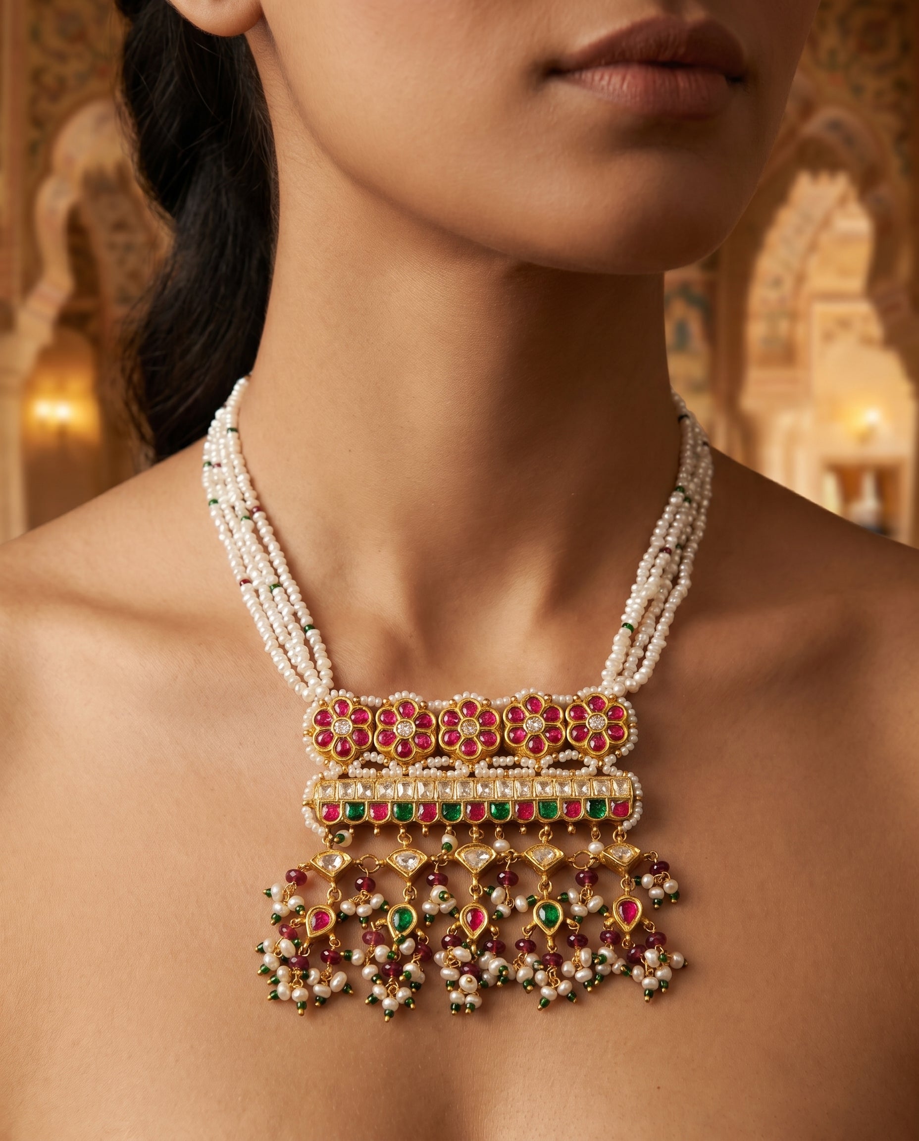 Jharoka Flower drops big pendant set | Vama Gears