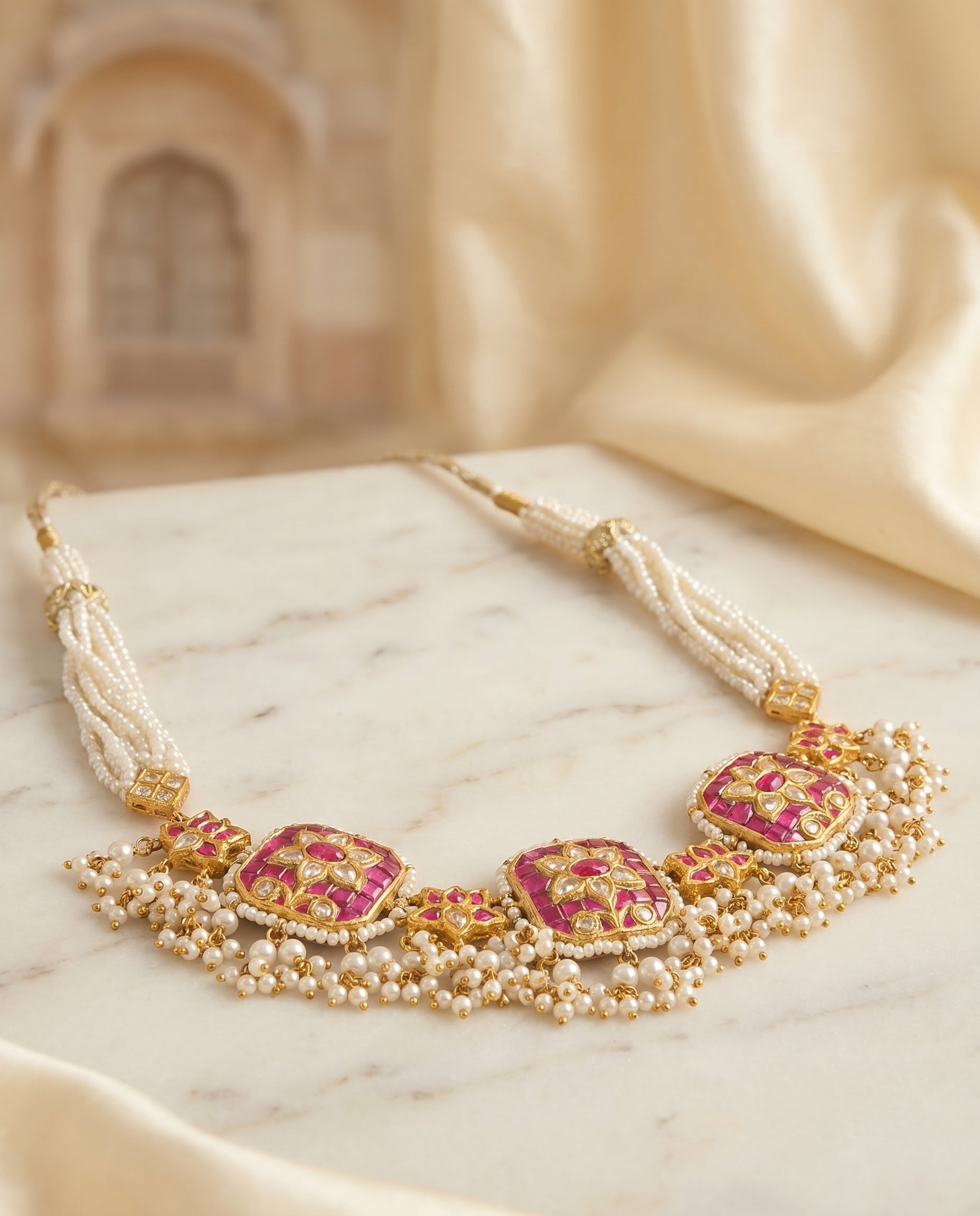 Jharoka Pink lotus set | Vama Gears
