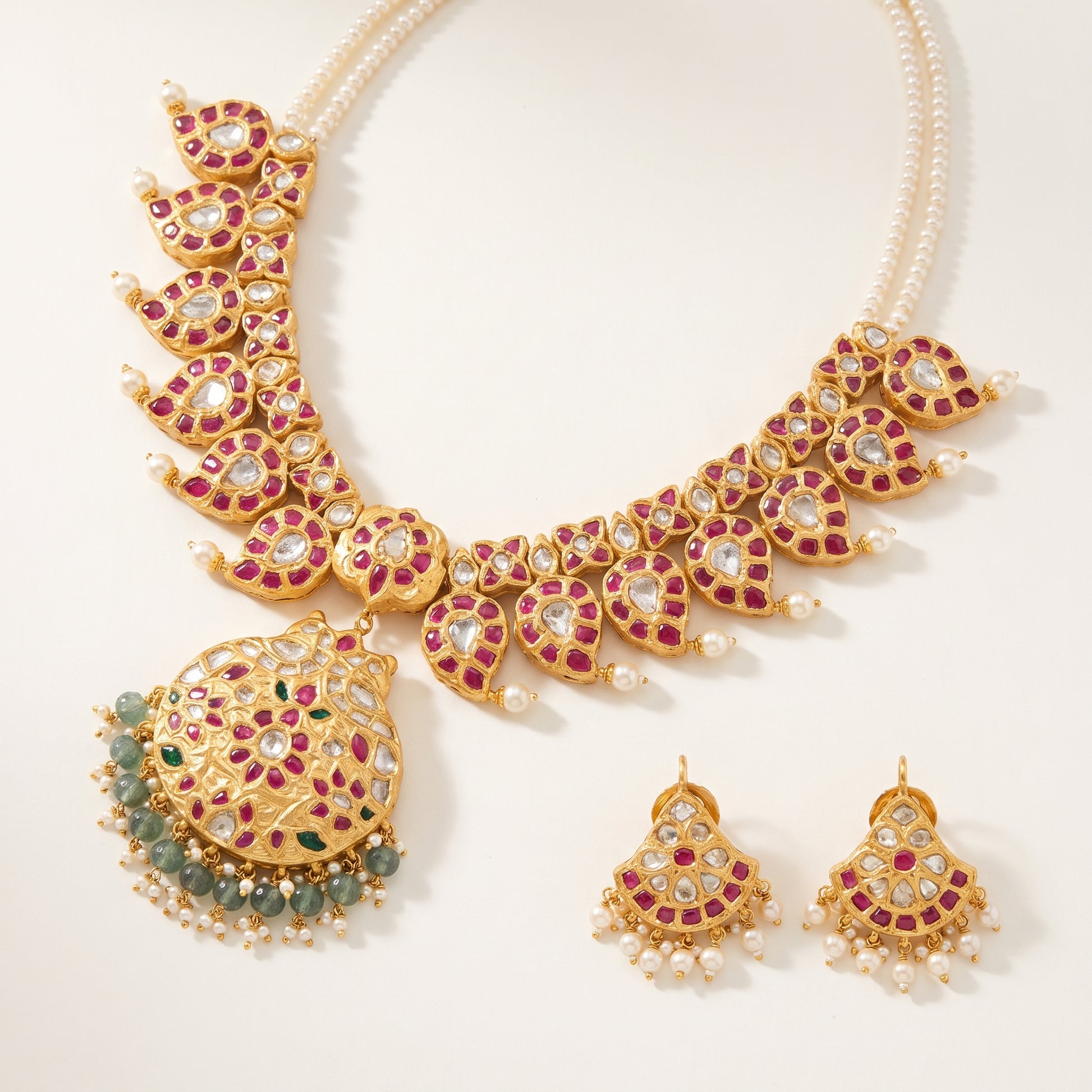 Handcrafted 22kt Gold Short Reversible Mango Mala with Pendant and 7 Carat Certified Syndicate Polki in Mango Motif Thapa Work