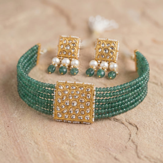 Jharoka Green bracelet cum choker set | Vama Gears