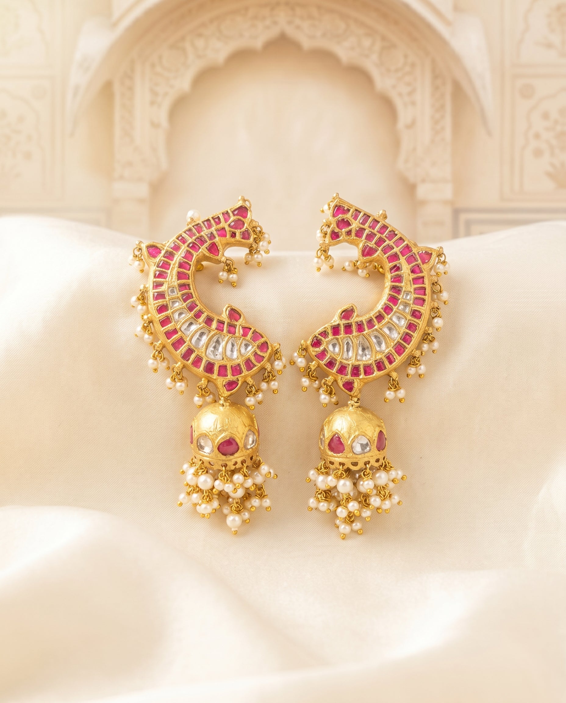 Handcrafted 22kt Gold Fish Ear Cuffs with 3 Carat Certified Syndicate Polki in Auspicious Fish Motif Thapa Work