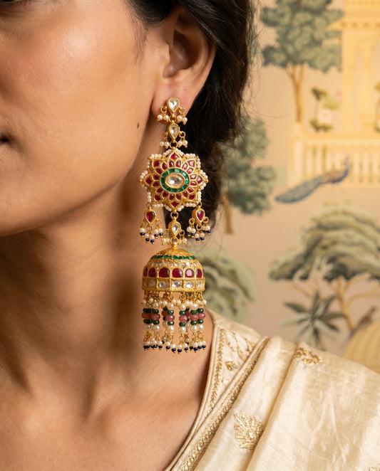 Jharoka Multi color big jhumkis | Vama Gears
